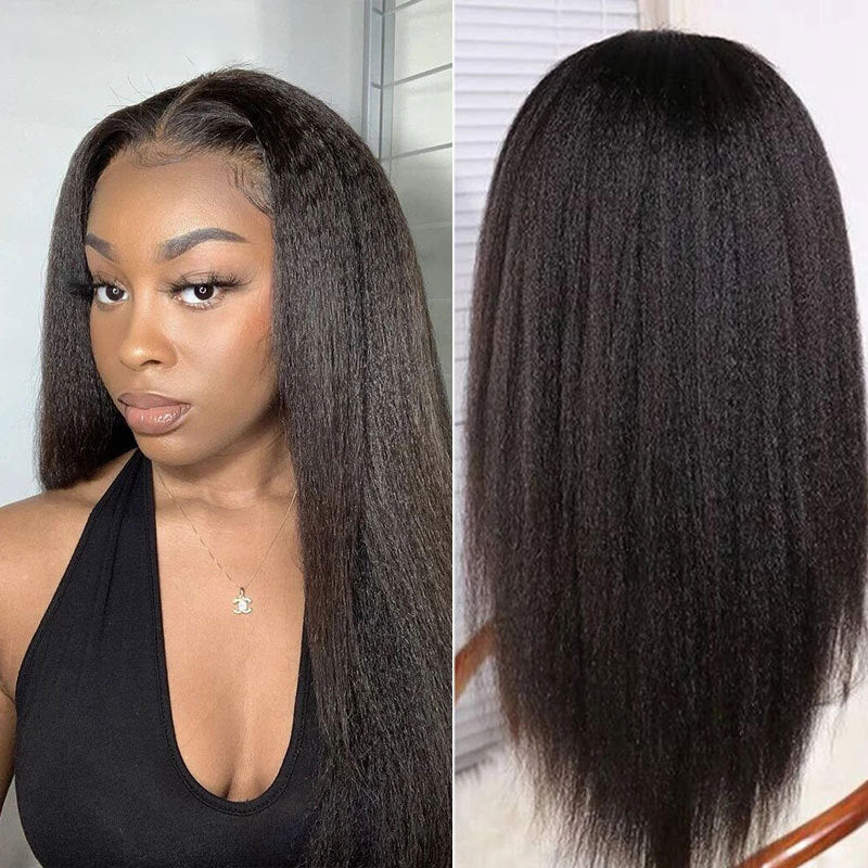 QVR Glueless 13x4/4x4/5x5 Lace Closure Wig Yaki Kinky Straight Wear and Go Human Hair Wigs