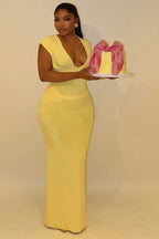 Chic Lemon Ruched Hourglass Maxi Dress