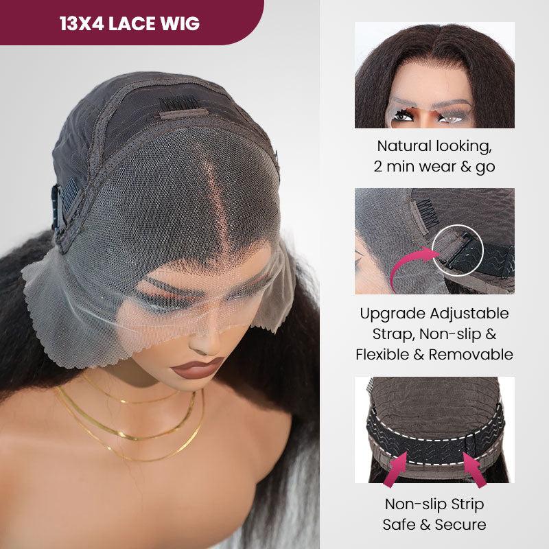 QVR Sliced Cut Straight Short Bob Wig Wide C Lace Natural Black Human Hair Wigs
