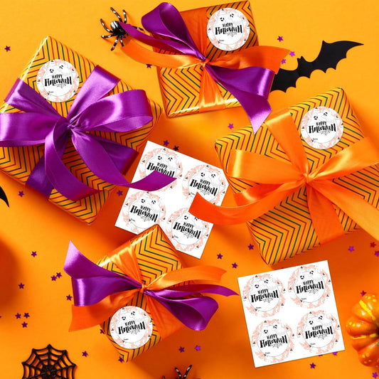 200 PCS 2 in Happy Halloween Stickers, Cute Ghost from Name Stickers Happy Halloween Gifts Sticker for Candy Bags Envelope Seals Gifts Greeting Cards Wrap Holiday Party Decorations