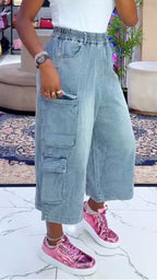 Ladies Wash Water Splicing Pocket Casual Jeans