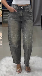 Women Rhinestone Washed Casual Jeans