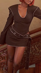 Women V-neck Stitching Hollow Sexy Temperament Dress
