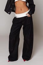 Women Patchwork Knitted Washed Casual Jeans