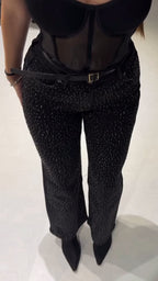 Women Hot Stamping Rhinestone Casual Pants