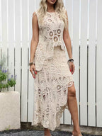 Women's Elegant Mesh Top +  Asymmetrical Hem Skirt Set