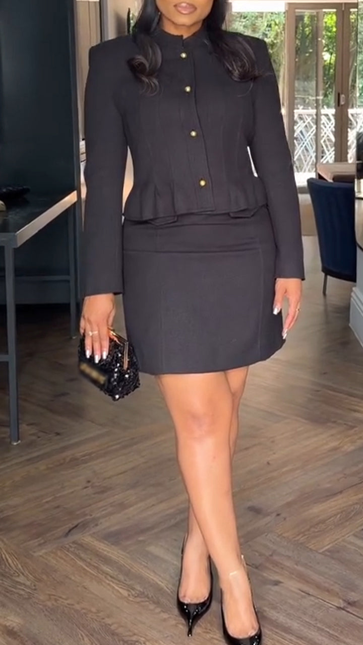 Women Round Neck Top + Half Skirt Elegant Temperament Set