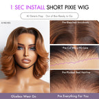 1 SEC INSTALL WIG | Elegant Boss Vibe Short Pixie Cut Natural Black / Ombre Brown Glueless Minimalist HD Lace Wig Pre Cut Lace
