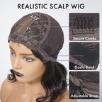 Beginner Friendly Dark Red Water Wave Glueless Minimalist Lace Curly Wig with Bangs