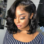 PreMax Wigs - Honey Brown with Blonde Highlights / Natural Black Bouncy Body Wave Glueless 13x4 Frontal Lace Human Hair Wig
