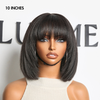Put On and Go Ash Blonde Highlight / Brown Highlight / Natural Black Layered Cut Yaki Straight Minimalist Lace Bob Wig