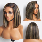 PreMax Wigs - Natural Black / Blonde Highlight C Part Glueless Lace Front Bob Wig Pre-cut Lace