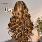 Honey Golden blonde / Natural Black Loose Body Wave Glueless 13x4 Lace Front Wig 100% Human Hair
