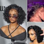 Brown Highlight / Jet Black Short Cut Slicked Back Curly Ear-to-ear Wide T Lace Wig