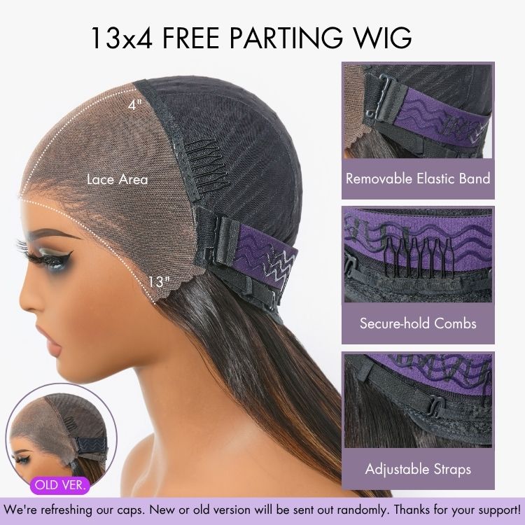 PreMax Wigs | Ultra Natural Hairline Brown Highlight Silky Straight Glueless 13x4 Frontal Lace Long Wig Pre-Cut Lace