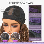 Put On and Go Ash Blonde Highlight / Brown Highlight / Natural Black Layered Cut Yaki Straight Minimalist Lace Bob Wig