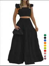 Women's Solid Color / Floral Print Shirred Top & Long Skirt Two-piece Set, Boho Fashion Casual Top & Skirt for Daily Holiday Vacation Wear, Ladies for Summer
