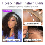 Natural Black Jerry Curly No Lace Glueless Free Part Long Headband Wig 100% Human Hair (Get Free Trendy Headbands)