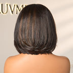 Brown Highlight Silky Short Bob Wig Layered Cut Human Hair Glueless 5x5 Closure Pre-Cut Lace Wig