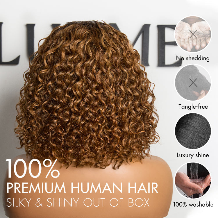 Readitress™ Ombre Brown Highlight Boho Braids Deep Curly Glueless 5x5 Closure Lace with Braided Top Human Hair Wig Pre-Cut Lace