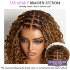 Readitress™ Ombre Brown Highlight Boho Braids Deep Curly Glueless 5x5 Closure Lace with Braided Top Human Hair Wig Pre-Cut Lace