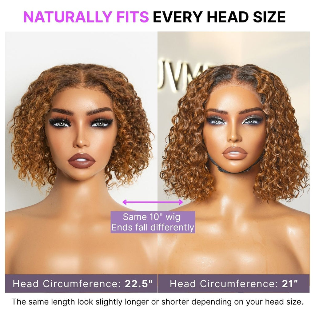 Warm Caramel Brown / Natural Black Deep Curly Glueless 5x5 Closure Pre-Cut Lace Wig