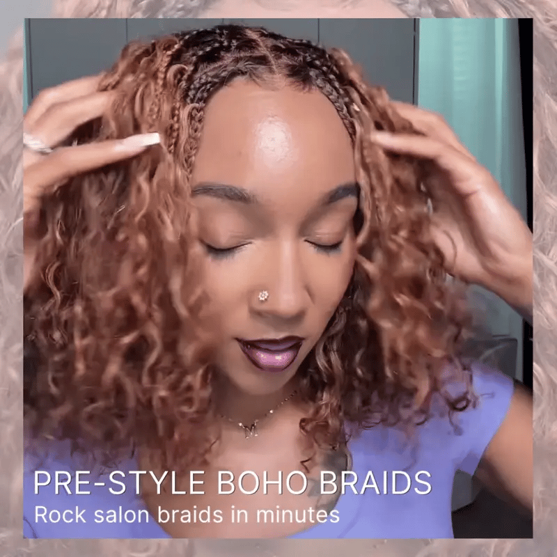 Readitress™ Boho Braids Deep Curly Glueless 5x5 Closure Lace with Braided Top Human Hair Wig Pre-Cut Lace