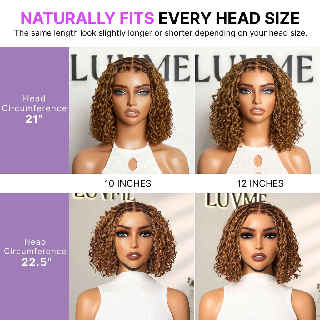 Readitress™ Ombre Brown Highlight Boho Braids Deep Curly Glueless 5x5 Closure Lace with Braided Top Human Hair Wig Pre-Cut Lace