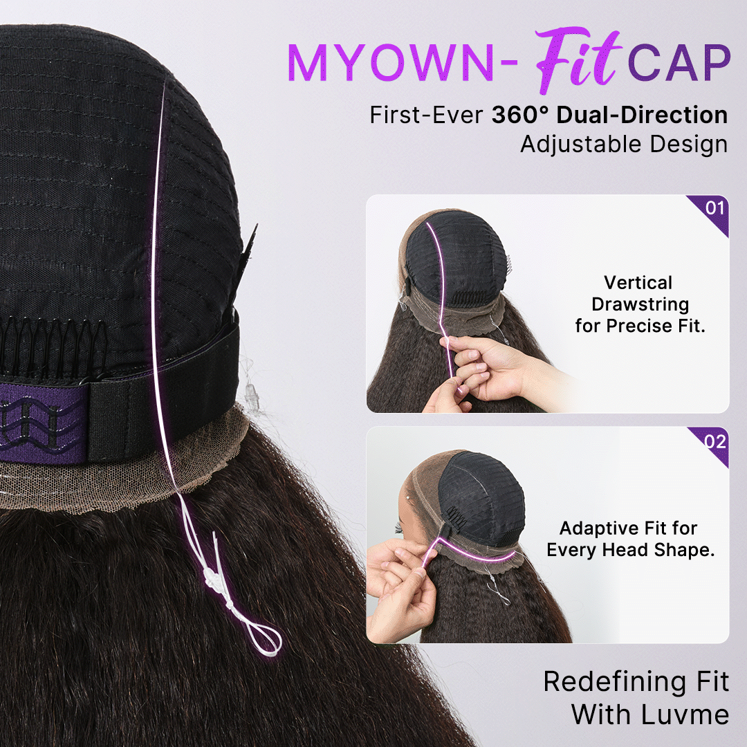 MyOwn-Fit™ 360 HD Lace Kinky Straight Wig Flexi-Fit Invisi Drawstring Cap & Pre-Cut Lace