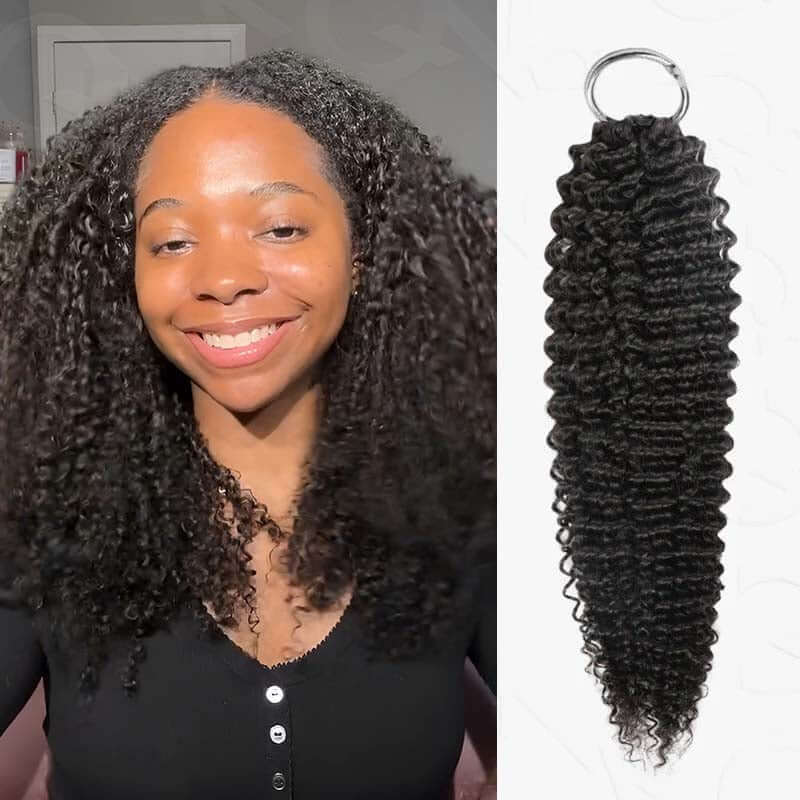 QVR Dark Brown #4 Crochet Hair Small Kinky Curly Machine Made Feather Human Hair Extension