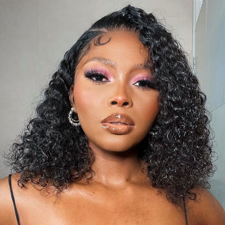 QVR Side Part Brazilian Human Hair Jerry Curly L Part Lace Front Bob Wig
