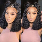 QVR Water Wave Glueless 13x4/4x4 Lace Frontal Short Bob Wigs Natural Black Blend Perfectly Wig
