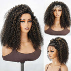 QVR Glueless Dark Brown Twist Curly Half Wig with Black Roots 250% Density Human Hair Wig #T1B/4 Wear Go Flip Over Wig