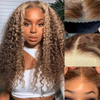 QVR Glueless Pre-cut 4x6 HD Lace Closure Human Hair Wigs Kinky Curly Piano Highlights Color Wear Go Wig