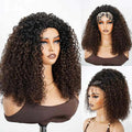 QVR Glueless Dark Brown Twist Curly Half Wig with Black Roots 250% Density Human Hair Wig #T1B/4 Wear Go Flip Over Wig