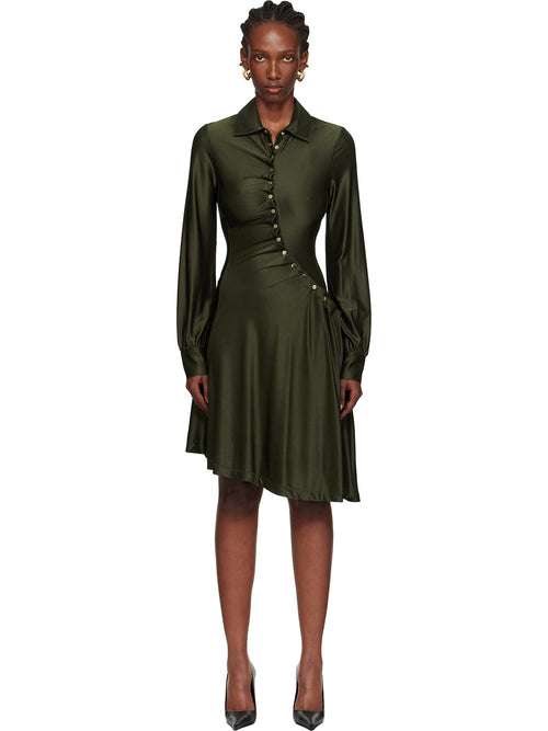 Asymmetric Satin Shirt Midi Dress