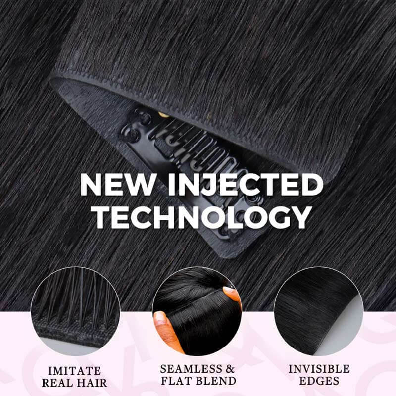 QVR Upgraded Invisible Edge 9PCS PU Clip Ins Extensions 5PCS Volumizer Natural Straight Seamless Clip In Human Hair