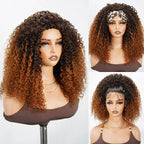 QVR Glueless Blonde Highlight Twist Curly Half Wig 250% Density Human Hair Wig #1B/27 Wear Go Flip Over Wig