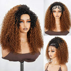 QVR Glueless Ombre Brown Twist Curly Half Wig 250% Density Human Hair Wig #T2/30 Wear Go Flip Over Wig
