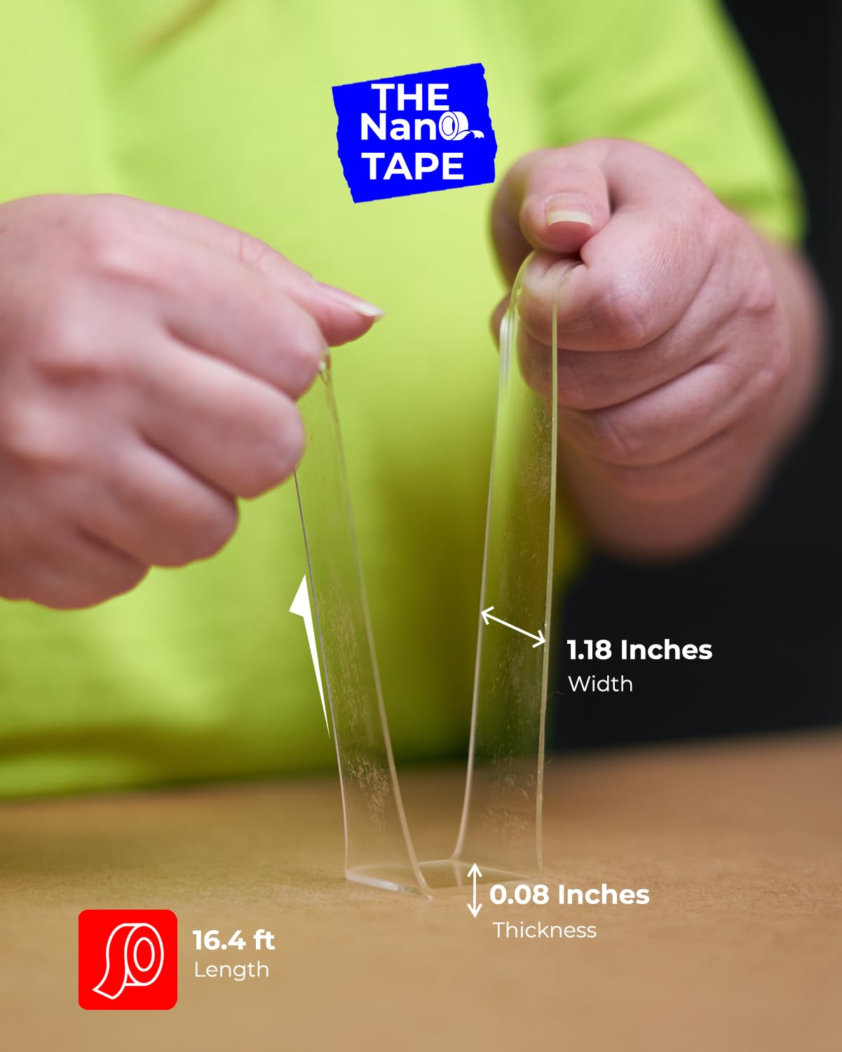 16.4 FT Double Sided Tape – Strong Nano Adhesive for Hanging Pictures, Rugs, Tools, and Décor | Clear, Removable, and Reusable Mounting Tape (1.18in Width)