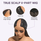True Scalp Kinky Straight V Part Glueless Human Hair Wig Flexi-Fit Drawstring
