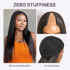 True Scalp Yaki Straight / Kinky Straight V Part Glueless Human Hair Wig Flexi-Fit Drawstring