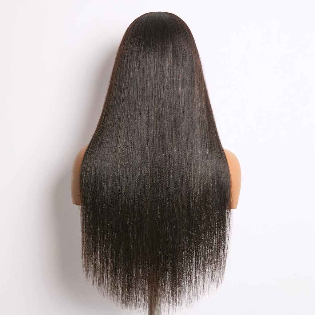 True Scalp Yaki Straight / Kinky Straight V Part Glueless Human Hair Wig Flexi-Fit Drawstring
