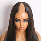 True Scalp Yaki Straight / Kinky Straight V Part Glueless Human Hair Wig Flexi-Fit Drawstring