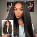 True Scalp Kinky Straight V Part Glueless Human Hair Wig Flexi-Fit Drawstring