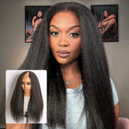 True Scalp Yaki Straight / Kinky Straight V Part Glueless Human Hair Wig Flexi-Fit Drawstring