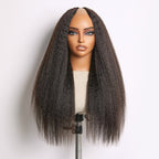 True Scalp Yaki Straight / Kinky Straight V Part Glueless Human Hair Wig Flexi-Fit Drawstring