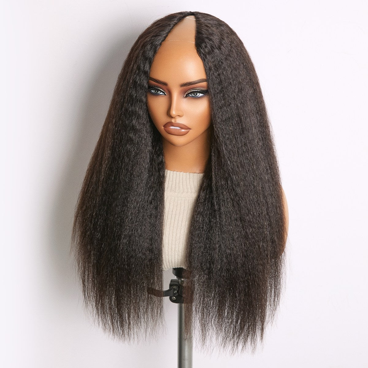 True Scalp Yaki Straight / Kinky Straight V Part Glueless Human Hair Wig Flexi-Fit Drawstring