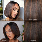 Brown Highlight Silky Short Bob Wig Layered Cut Human Hair Glueless 5x5 Closure Pre-Cut Lace Wig