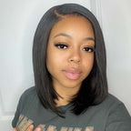 QVR Straight Short Bob Wigs Pre Plucked 4x4 Lace Closure Human Hair Wigs 180% Density